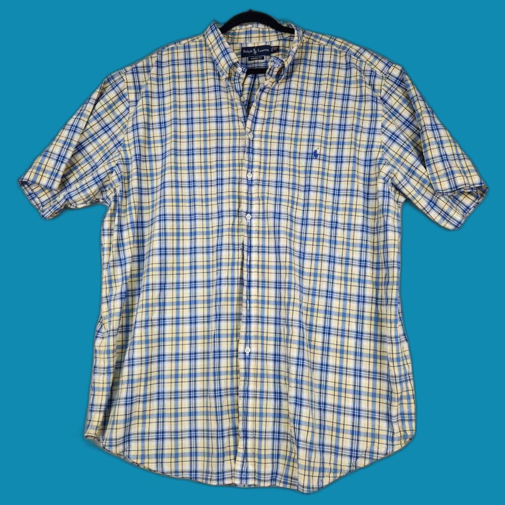 Ralph Lauren Polo Classic Men's Blue & Yellow Plaid Shirt Size 2 XLT